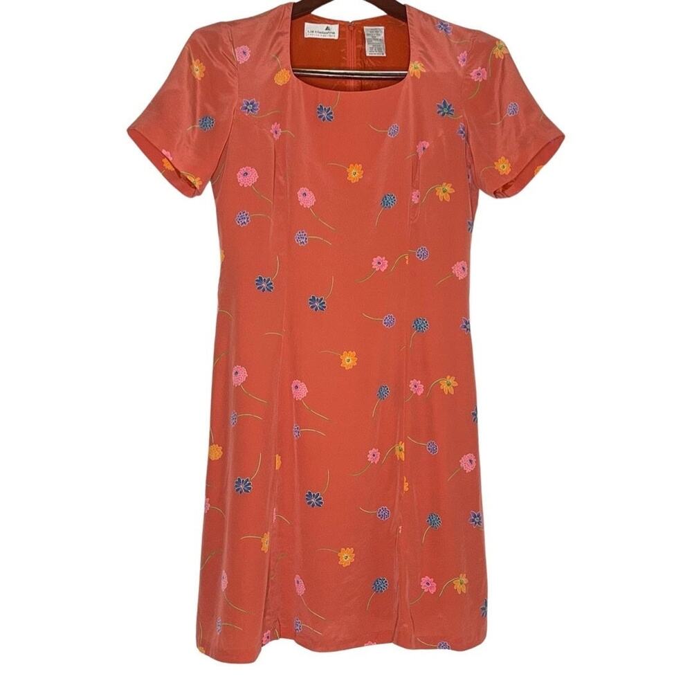 Vintage Liz Claiborne Floral Silk Shift Dress - Petite Size 10  - Coral Pink